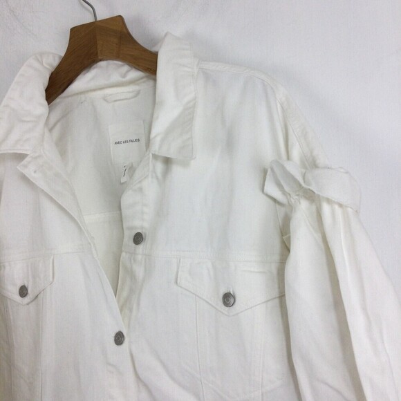 Avec Les Filles Ruffled Puff Sleeve Denim Jean Jacket White 2X NWT - Picture 2 of 13